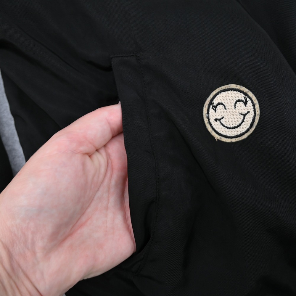 Joe Boxer Womens Black Bomber Jacket Patches Smiley Coffee Bossy Full Zip L - Picture 9 of 14